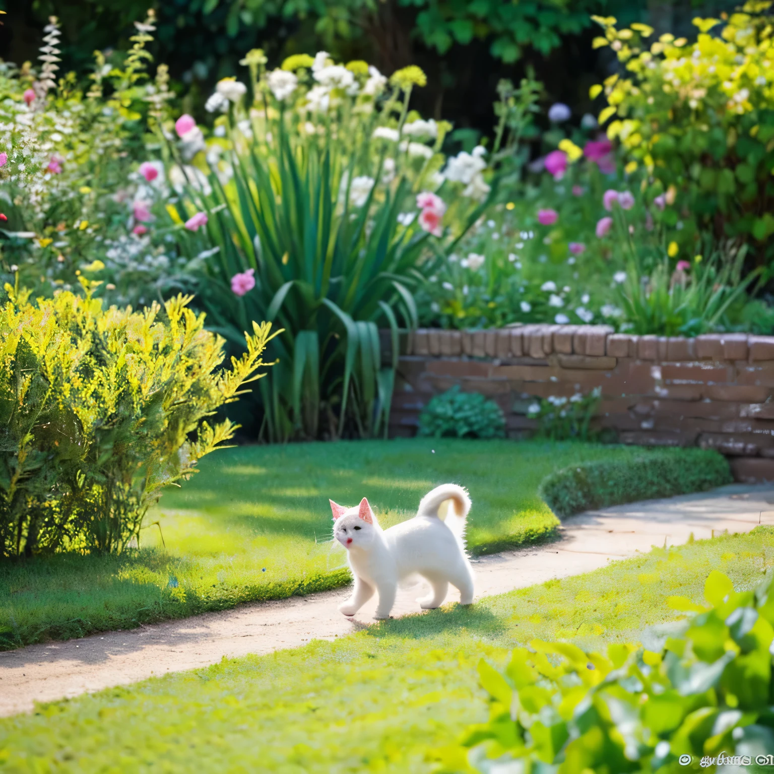 Three-haired cat　cute　Walking in the garden on a sunny day