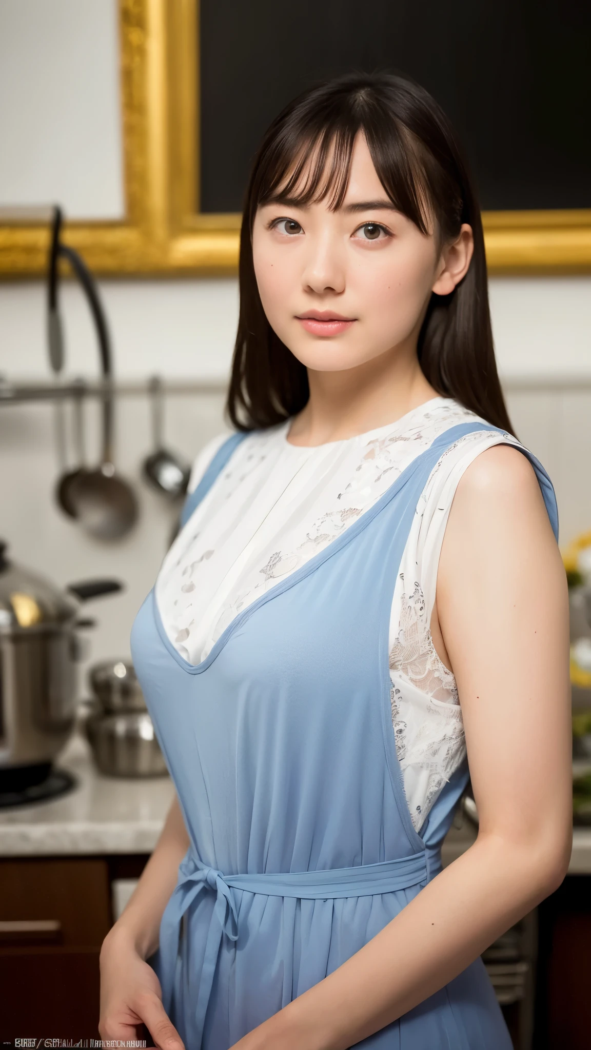 "(highest quality,8K,High resolution,masterpiece:1.2),Super detailed,(realistic,photorealistic,photo-realistic:1.37),soft focus,18-year-old,beautiful and detailed face,Detail view,renaissance art,delicate artwork,kitchen,kitchen apron,age girl,seductive lingerie,Gentle milk dripping onto my chest, Bright colors,studio lighting"
