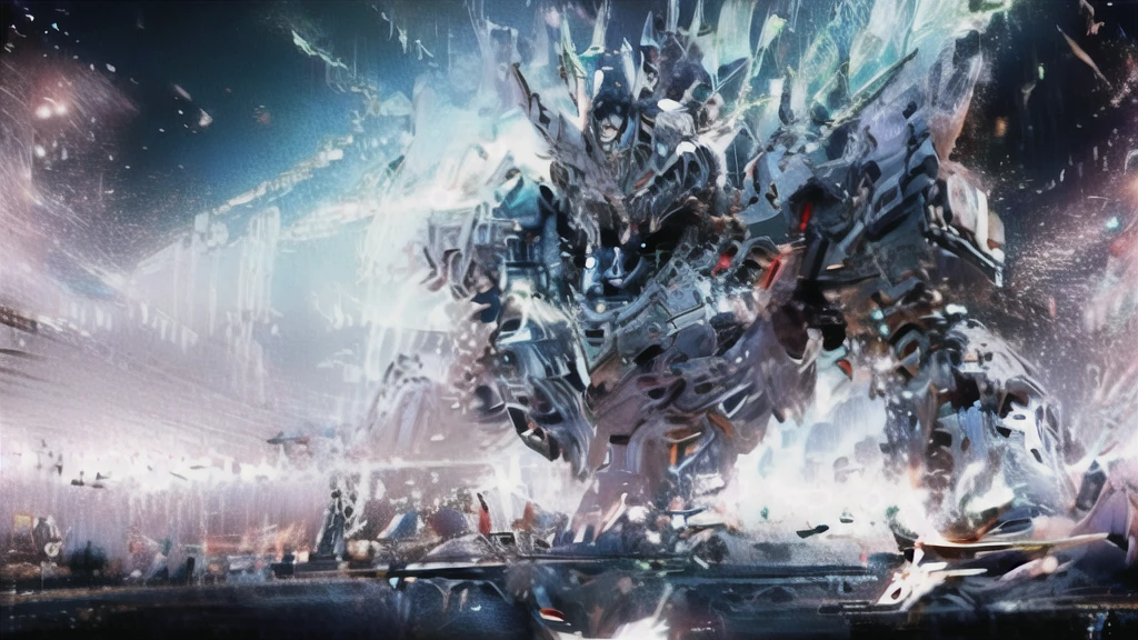 Survivors surround a mecha