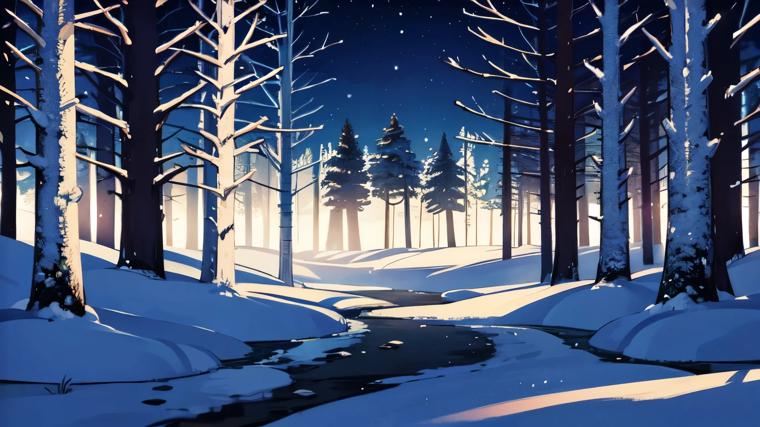 winter forest, night