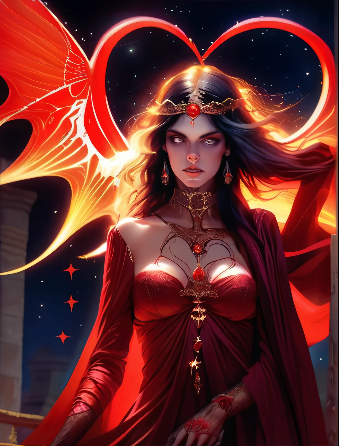 (masterpiece, high res, best quality),1 girl, demon queen, collarbone, devil wings, thunder, hell, fire, night city, blood on face, scythe, demon, mysterious masterpiece, high res, best quality),1 girl, demon queen, collarbone, devil wings, thunder, hell, fire, night city, blood on face, scythe, demon, mysterious, in a red sea, face of 1 succubus, detailed skins dramatic lighting, shadow, 1980s film, film grains by Agostino Arrivabene
absurdres, highres, ultra detailed, shirtless, magical ritual, magical symbols, black magic, dark ambiance, intense lighting, mysterious atmosphere, tribal, powerful, supernatural, mystical, enchanted, griffin symbols, spiritual connection, ritualistic movements, mesmerizing, captivating, intense gaze, confident expression, dominant presence, dark color palette, contrast, dramatic shadows, intricate details, surreal, otherworldly, ethereal, magical energy, intense emotions, powerful aura, mystical transformation, evocative, haunting,(dark,Threatening:1.1),(Bad luckな:1.1), In the vortex of space,
Heart of a Goth Maiden, Her Eyes, Like dazzling fur in a starless haze,
A symphony of despair in their eyes.
Her Mogul Snaps, Mysterious Cemetery,
Think about it, The source of her sadness.
Black hair swaying in the moonlight,
She weaves despair into her dreams.
oh, Her Soul, Shadow'Embrace,
Take me to space.
At each step of the Kelhudelgoring, She summons darkness,
Dance of the Void, Whippler Big Spark.
Her touch is the cold caress of the void,
In her vague existence, I am left confused.
For Love, Bumblewisk, Cosmic Power,
Stars shining in the endless night.
Confusion swirls, Let the emptiness cry out, Our love is a dazzling dream in the universe.
Gothic Witch of the entire star world,
In your void, I find my soul.
Hypermaximalist, Ultra-realistic digital illustrations that mimic the style of oil paintings, Blends seamlessly with Alex Grey'Psychedelic fantasy art by H'Biomechanical aesthetics.R. Giger. Great composition, masterpie