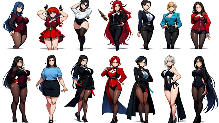 Adoptable Female Original Character Cheat Sheet, seios enormes, pernas enormes, pose sexy, corpo todo, corpo voluptuoso,