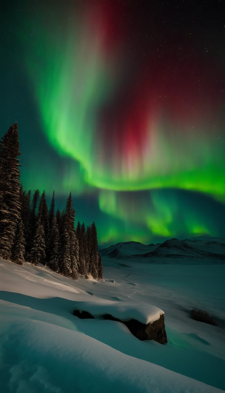 Master Parts、Superior Quality、superior image quality、The 8k quality、Beautiful pictures of the starry sky、magnifica、Arched Milky Way:1.25、north pole:1.5、Pale glacier:1.9、(Red and green aurora borealis:1.5)