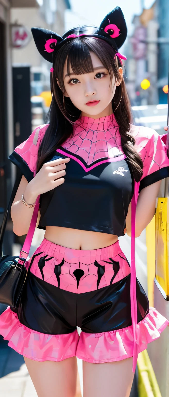 Spider-Covered Idol Girl、whole body、Good style、、、、、、、、Spider-Covered Shorts Costume(Fluorescent Pink)、、、、