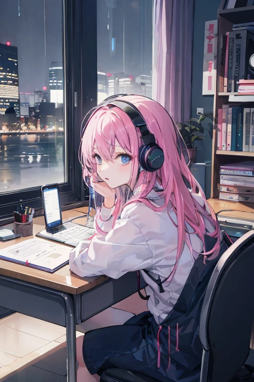 The desk is not a school desk.、At my study desk at home Hair color is black