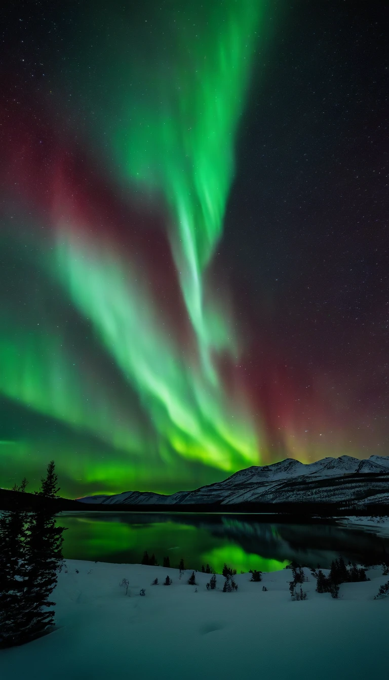 Master Parts、Superior Quality、superior image quality、The 8k quality、Beautiful pictures of the starry sky、magnifica、Arched Milky Way:1.25, Colorado mountains、some pine evergreen trees, (Red and green aurora borealis:1.5)
