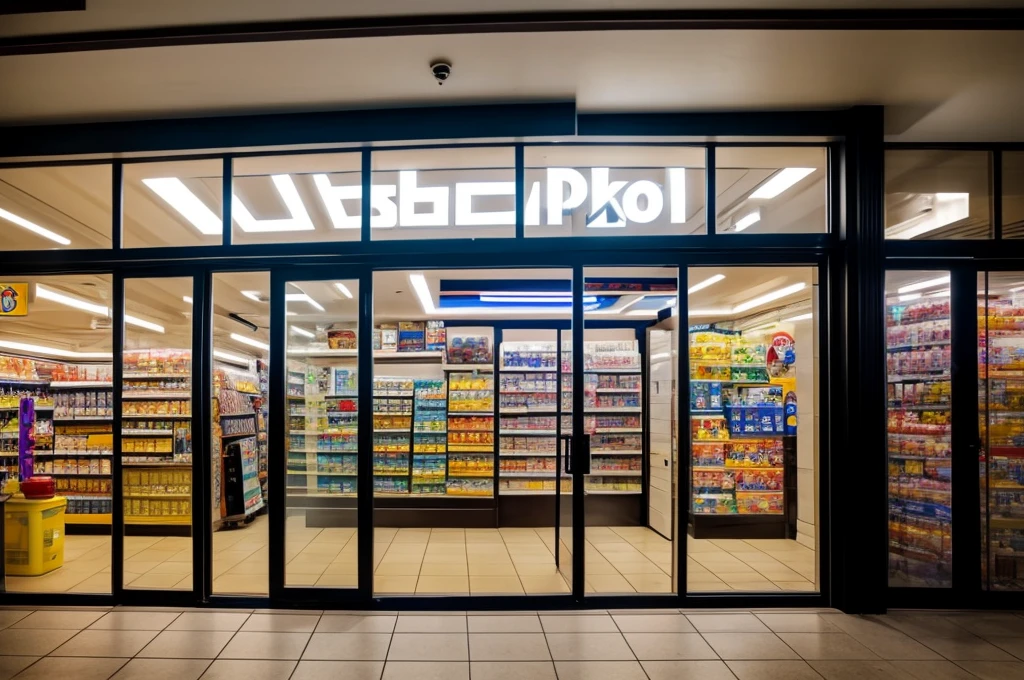 (masterpiece, best quality:1.1),An empty convenience store,popart,flat color design,beautiful lighting,photographic portrait, sharp,