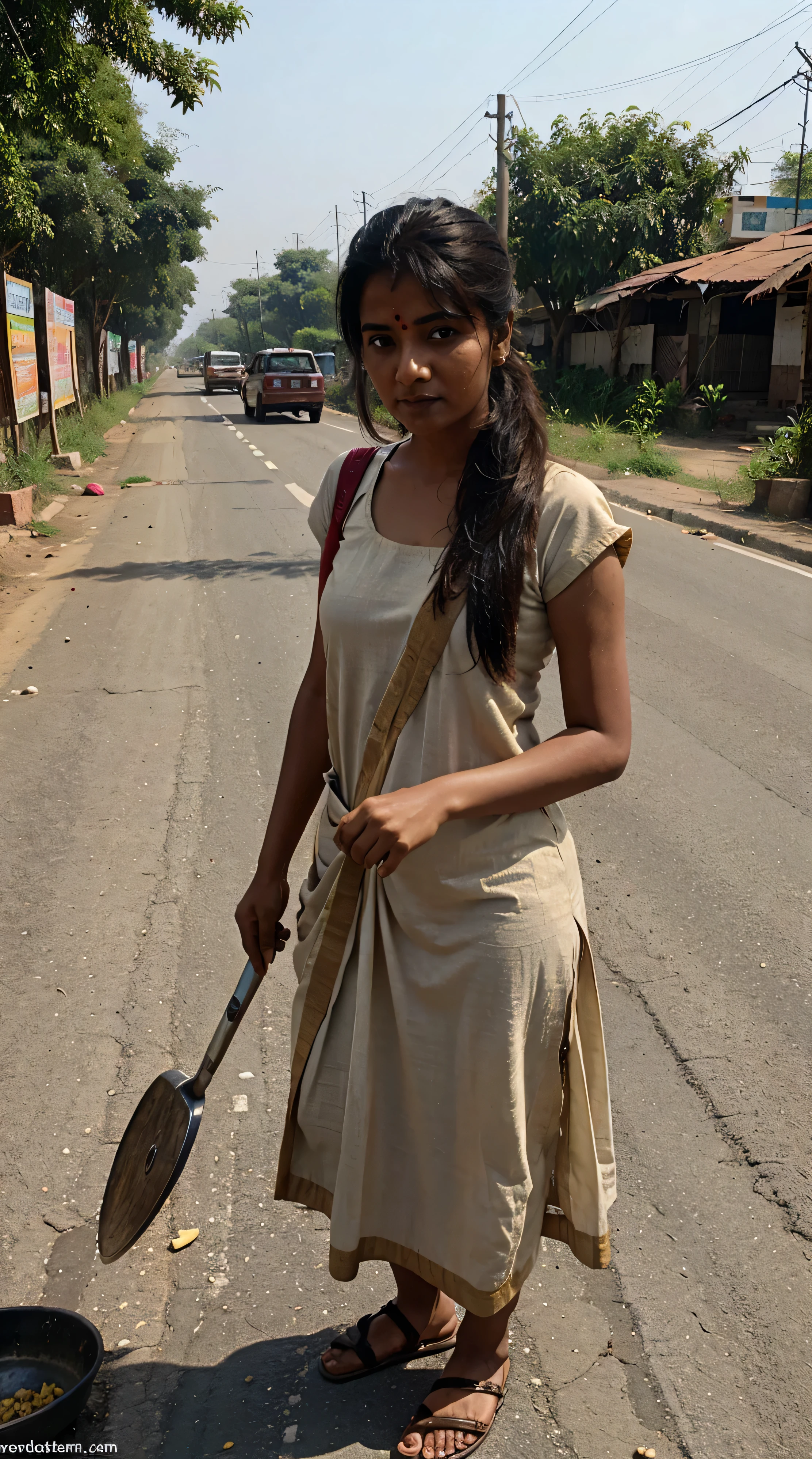 Desi girl cooking road side India road