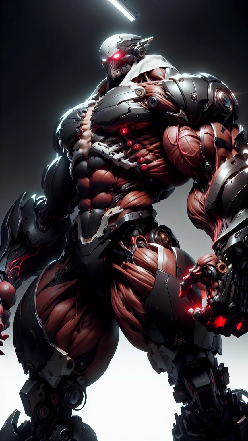 (1 girl), (cara delevingne), (muscular android girl wearing a black anatomic cybernetic muscle suit:1.25), (wide shoulders:1.25), (muscular defined physique:1.25), perfect hands, long hair, large breasts, high resolution image, extreme detail, blank background
