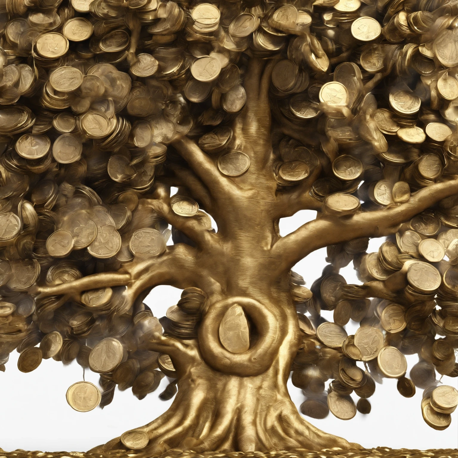 highest quality，The tree is surrounded by vines，The tree is surrounded by gold coins