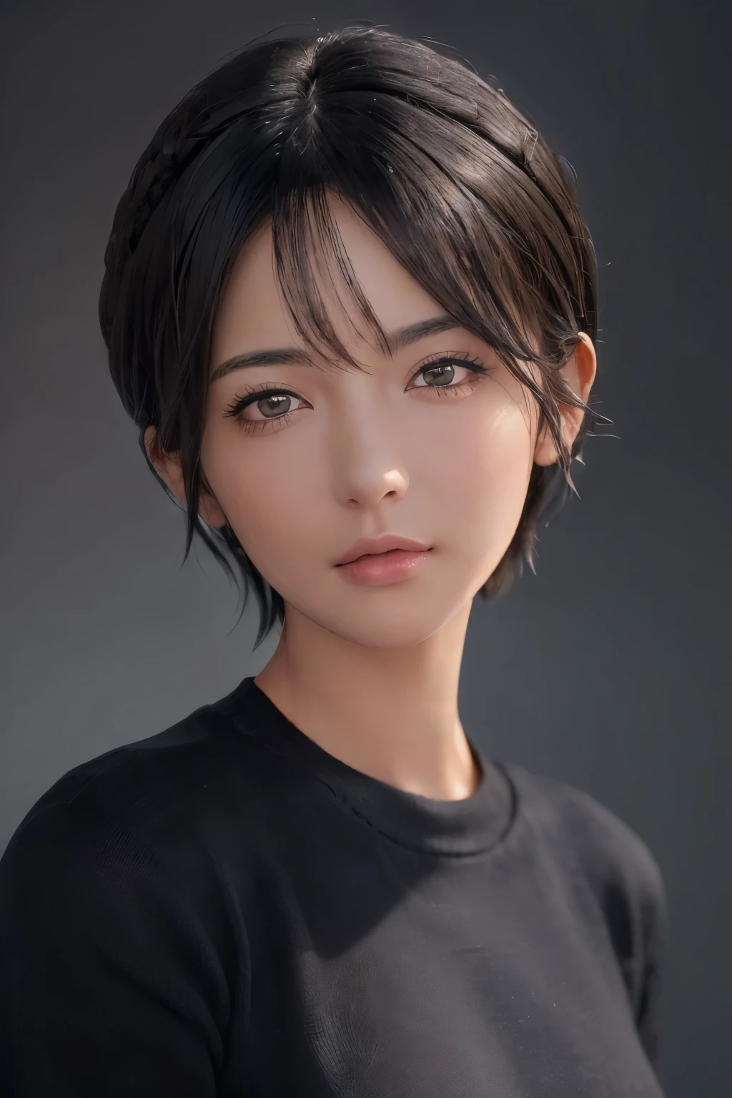 (masterpiece:1.3), (8k, photorealistic, RAW photo, best quality: 1.4), (1girl), cute face, (realistic face), (black hair, short hair:1.3), beautiful hairstyle, realistic eyes, beautiful black eyes, (realistic skin), beautiful skin, (sweater), absurdres, attractive, ultra high res, ultra realistic, highly detailed, golden ratio