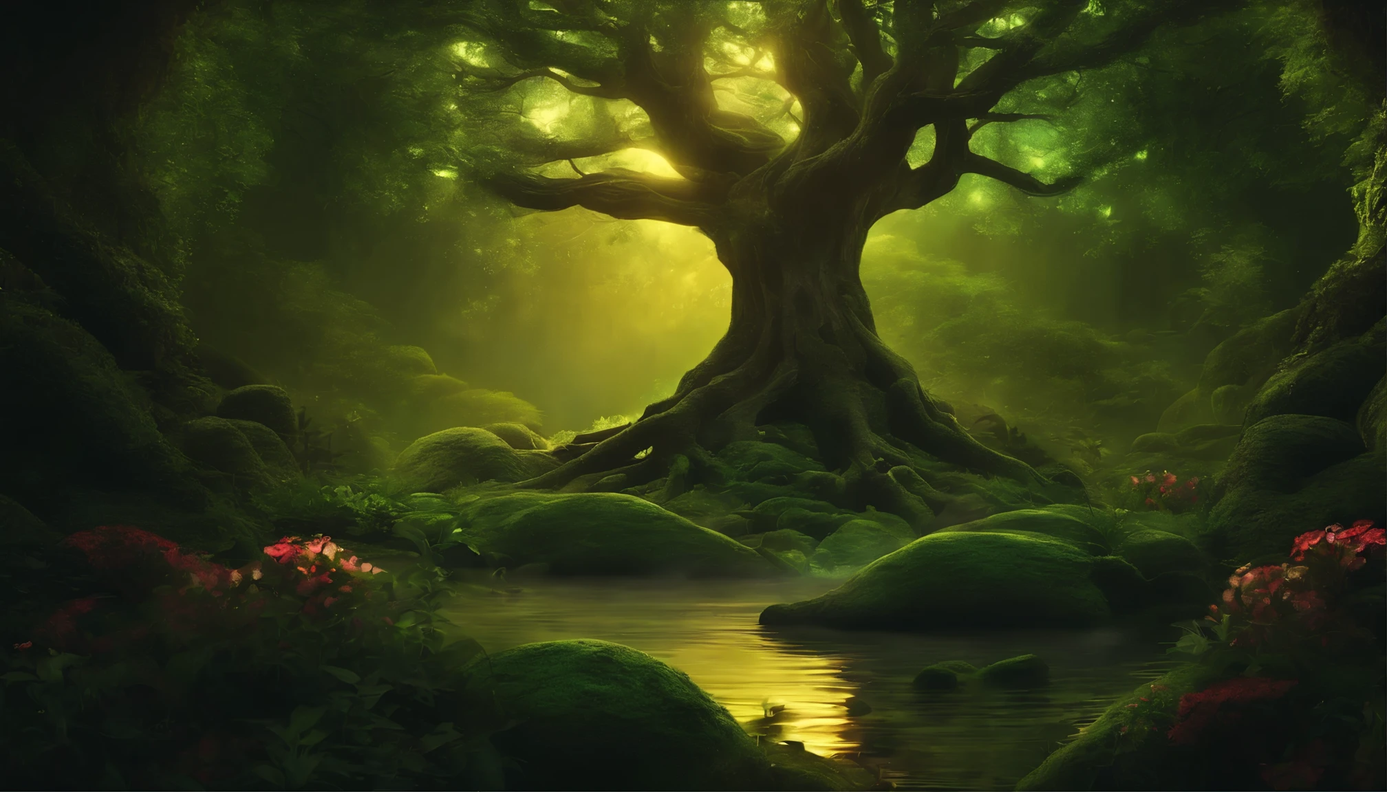 Create a compelling digital artwork as the first piece in my NFT series. The theme is the harmonious dance between nature and technology.. Imagine an enchanted forest seamlessly blending with futuristic elements.。Brightly luminous plants、Sophisticated, Light emitting circuit. wise, The old tree in the center emits a gentle light., Symbolizing the fusion of organic and artificial life. The scene must evoke a sense of balance and coexistence., Invite the viewer to contemplate the beauty of this harmonious blend.. I&#39;m excited to see your artistic interpretations.!