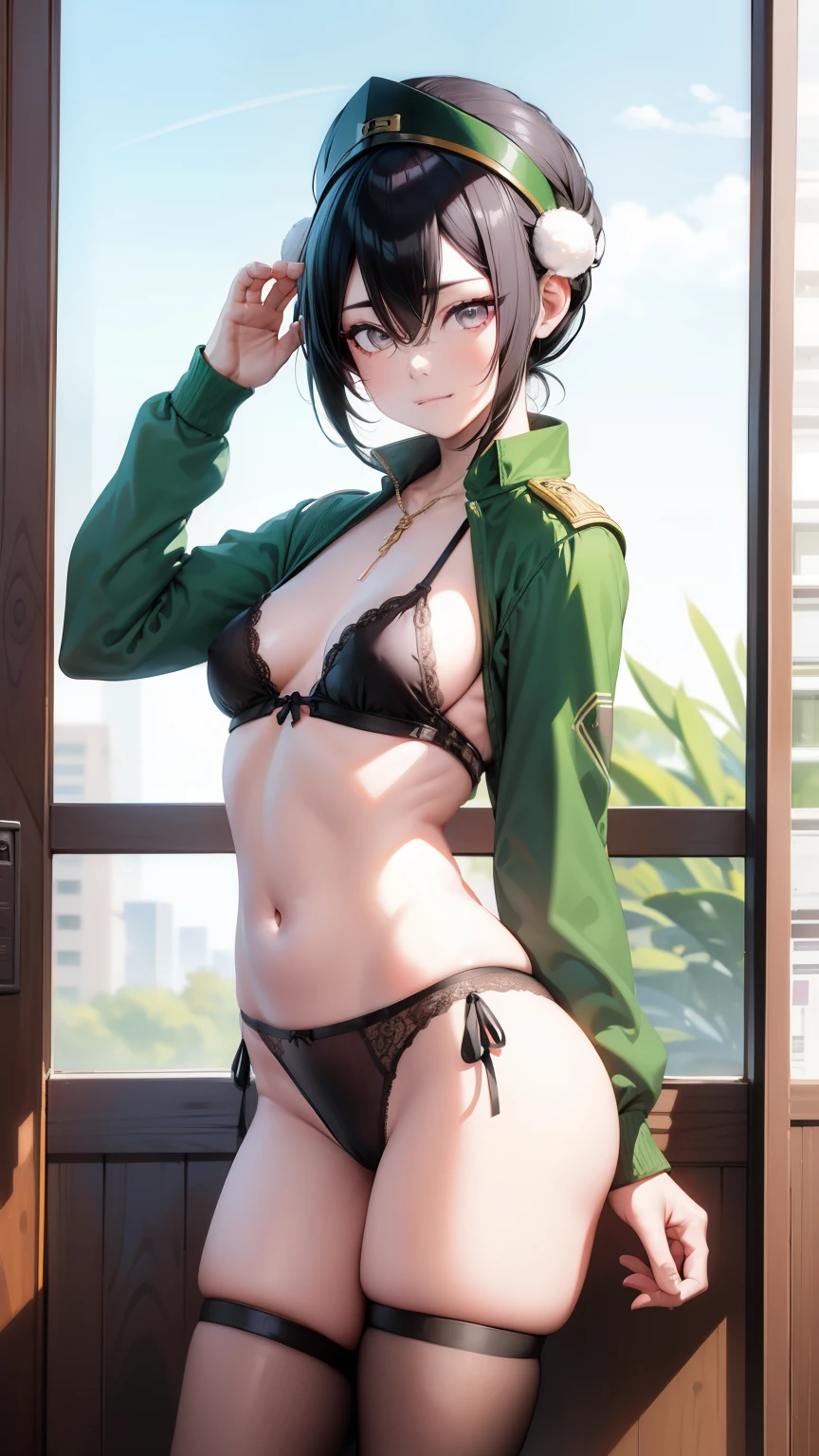 top beifong , black hair , blind , pantie ,(  body), pose de cachorrinho, pantie, ecchi,