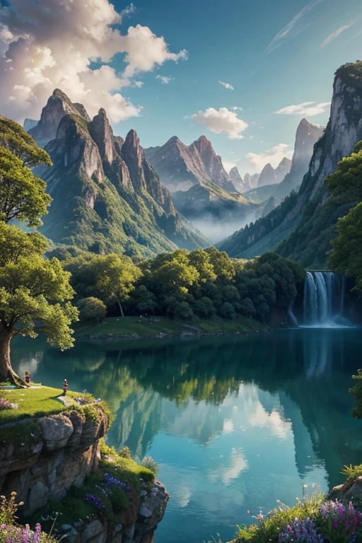 a (voxelpalace:1) landscape, majestic mountains, lush green valleys, crystal-clear lakes, cascading waterfalls, vibrant wildflowers, towering trees, serene atmosphere, golden sunlight, peaceful silence, dramatic clouds, distant horizon, breathtaking view, endless harmony of nature, vivid colors, tranquil reflection on the water's surface, ethereal beauty, surreal landscape, immersive experience, magical realm, a place where dreams come alive, a masterpiece of nature, a feast for the eyes, an escape from reality.