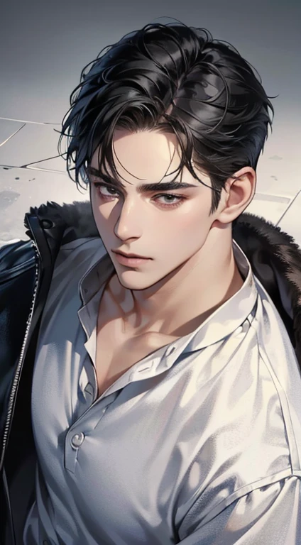 (best quality, masterpiece, 8K, photorealistic, cinematic lighting, 1:4 hdr image, top view, ultra detailed, beautiful image), a mature man, very handsome, short black hair, black eyes, perfect face without errors , (CEO)