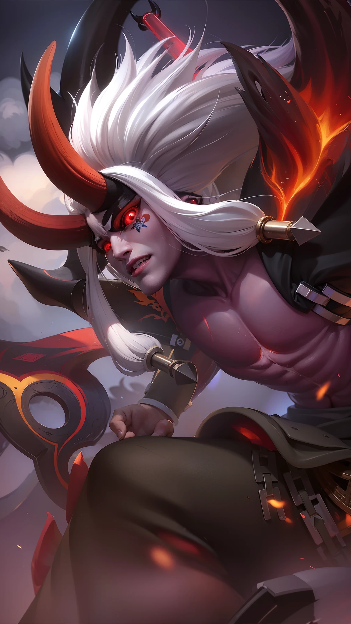 arafed image of a male character with a white hair and a horned face, onmyoji detailed art, onmyoji, official splash art, onmyoji portrait, iconic character splash art, sylas, amazing portrait of viego, splash art, by Yang J, character splash art, league of legends character art, league of legends art style, light red eyes.