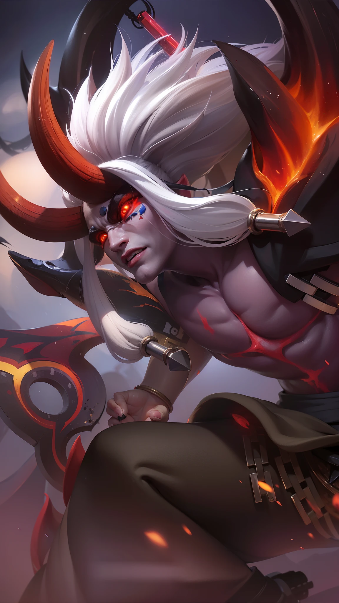 arafed image of a male character with a white hair and a horned face, onmyoji detailed art, onmyoji, official splash art, onmyoji portrait, iconic character splash art, sylas, amazing portrait of viego, splash art, by Yang J, character splash art, league of legends character art, league of legends art style, light red eyes.