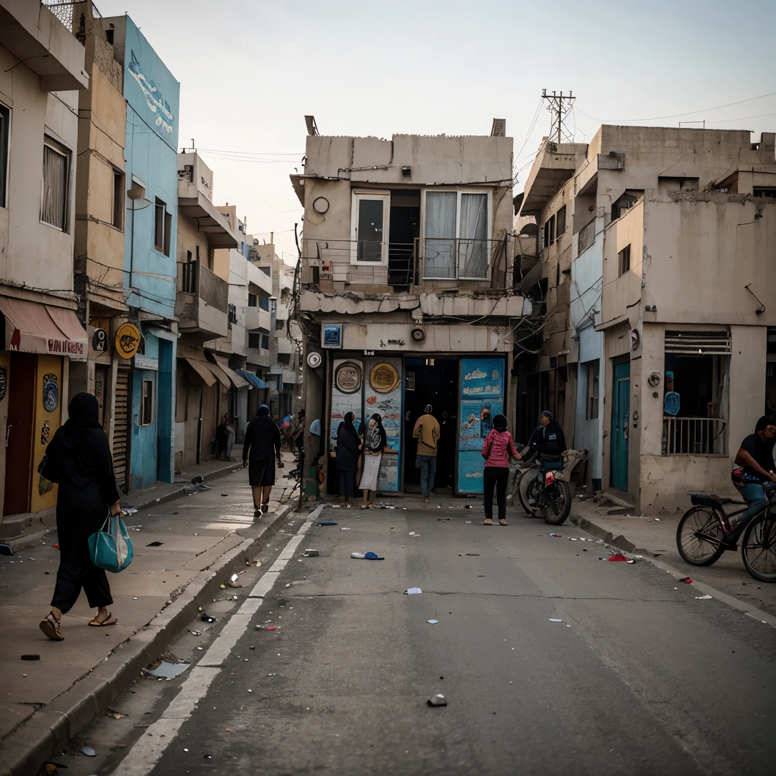 Realistik Rafah city with people get bombing