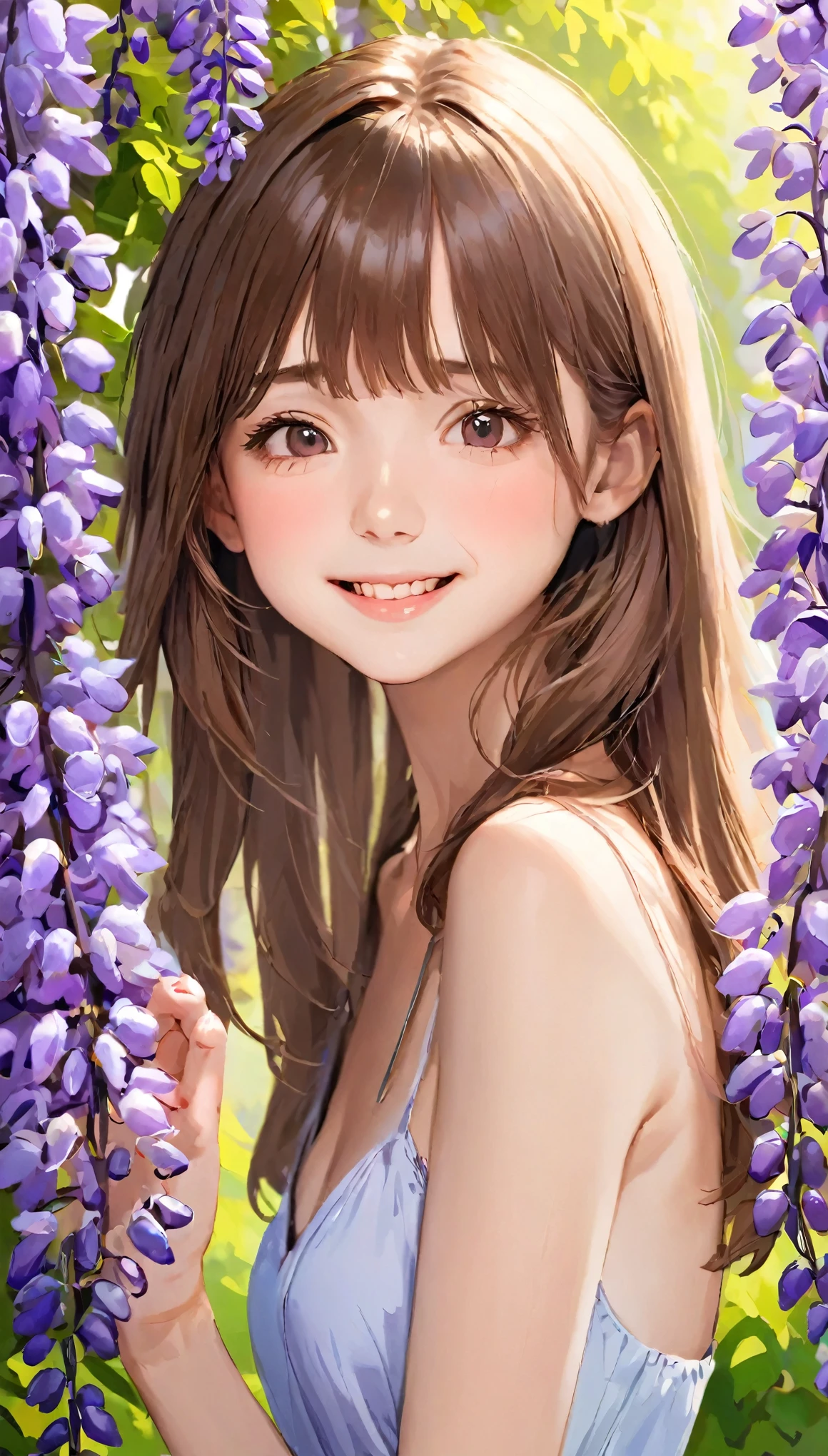 ((masterpiece)), ((highest quality)), (RAW Photos:1.2), (High resolution:1.3), (Professional photography:1.2), (), (Very detailed), One girl, alone, The body is slim, View the viewer, (Playboy_bunny:1.3), (Simple Background), Clear Face, Blunt bangs, Messy Hair, Medium Hair, Brown Hair, Bobcut, blush, Smile of shame, Open your mouth, (wave hands), (Purple wisteria blooms in profusion),