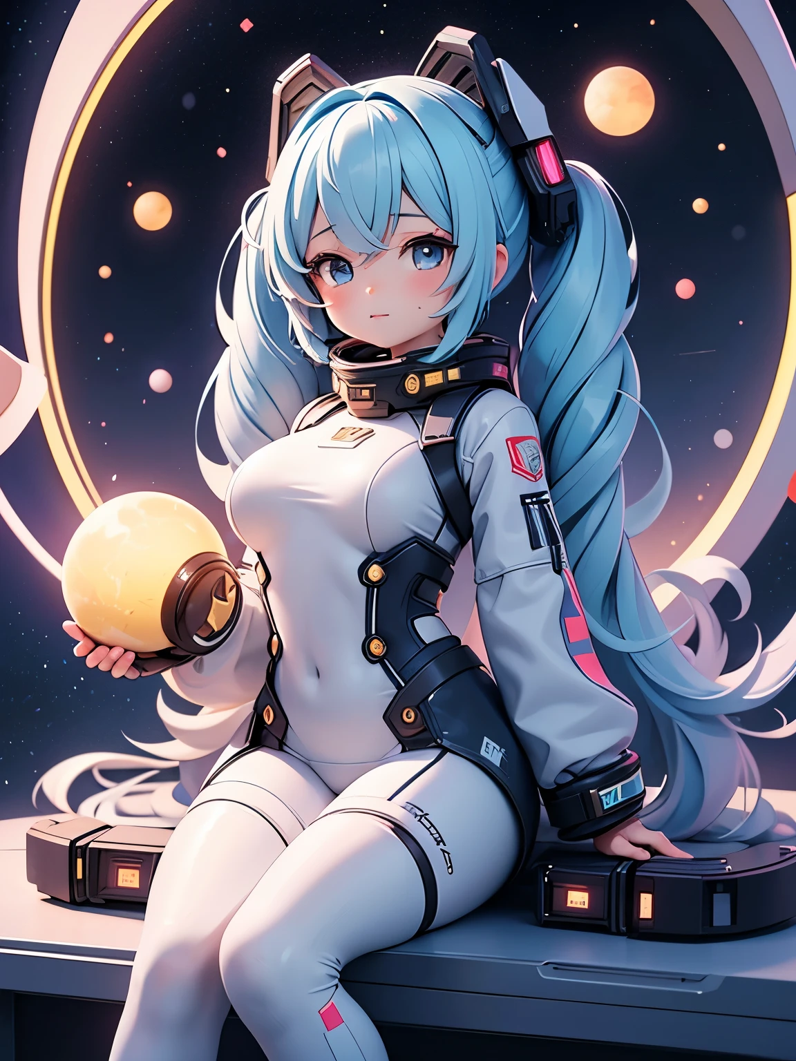 (masterpiece、highest quality、highest quality、Official Art、Beautiful and beautiful:1.2)、(One girl:1.3)Hatsune Miku、Twin tails,Big Breasts,(masterpiece:1.2),highest quality,In space,(Night Sky,Medium Hair:1.2),(Awareness-raising:1.2),Beautiful views,Dreadlocks,(Elaborate luminescence,Lens flare brilliance),(Hyper Detail),Hyper Detail,(Exquisite detail),(Intricate detail lights,highest qualityのバックライト),Clear lines,New World,Get a peek at your audience,Solo Female,(Space Girl,space),Oriental woman,The girl looks like a Chinese movie star,Solo Female,Perfect body,Beautiful 16 year old girl,(One girl),(Bright bioluminescent hair,Bright and Shiny Eyeilky Way,Alien planets),(セクシーなFuturisticスタイルの白いフィットした宇宙服を着た宇宙飛行士:1.1),The material of spacesuit is light and thin,Latex Tight Spacesuit,The chest of spacesuit shows the starry sky,Close your eyes for a moment,(Cyberpunk characters),(that's it:1.3),(Putting on makeup)),High contrast,(Best lighting,Very sophisticated and beautiful),((Movie Moonlight)),Very colorful,((Photoshop pastel drawing:1.1)),Mysterious,(映画のmasterpiece),Suspense,Funk,(starscream),Color Splash,really eye-catching,((Caustics)),that's itmic angle,Big Breasts 美しい(Detailed brilliance),(spine-chilling),(Complex movie scenes behind it:1.2),environmental occlusion, (Ambient Moonshine), ray tracing reflection, Elaborately drawn backgrounds , (Glowing space suit), Terrorist, (Luminescent plants:1.2), Terrorist, Anxious, Futuristic, Terrorist, (Hologram Head-Up Display), (Delicate Great Comet)