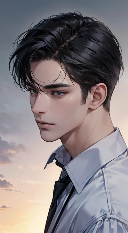 (best quality, masterpiece, 8K, photorealistic, cinematic lighting, 1:4 hdr image, top view, ultra detailed, beautiful image), a mature man, very handsome, short black hair, black eyes, perfect face without errors , (CEO)