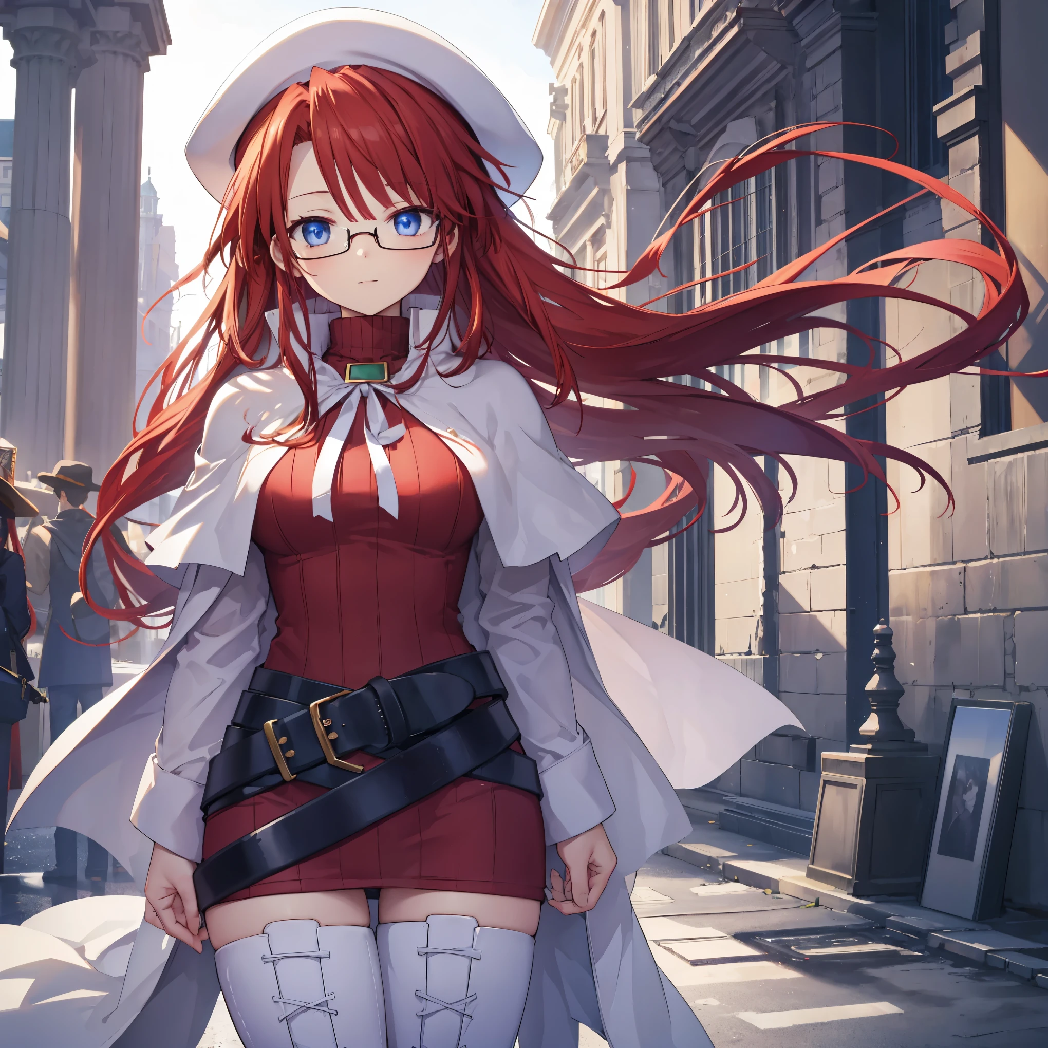 pov,(nsfw:1.2),summonnightaty, aty, (young:1.3),long hair, blue eyes, red hair, beret, hat, glasses,
BREAK long hair, thighhighs, hat, dress, boots, glasses, belt, cape, sweater, zettai ryouiki, beret, thigh boots, white footwear, ribbed sweater, loose belt,solo,
BREAK outdoors, fantasy,
BREAK (masterpiece:1.2), best quality, high resolution, unity 8k wallpaper, (illustration:0.8), (beautiful detailed eyes:1.6), extremely detailed face, perfect lighting, extremely detailed CG, (perfect hands, perfect anatomy),light_smile ,(half_eyes:1.4),sword,sleepy,dynamic_standing,barrel,red_sweater,apart_legs,magical_effect,focus_ass,spread_legs, back,focus_back