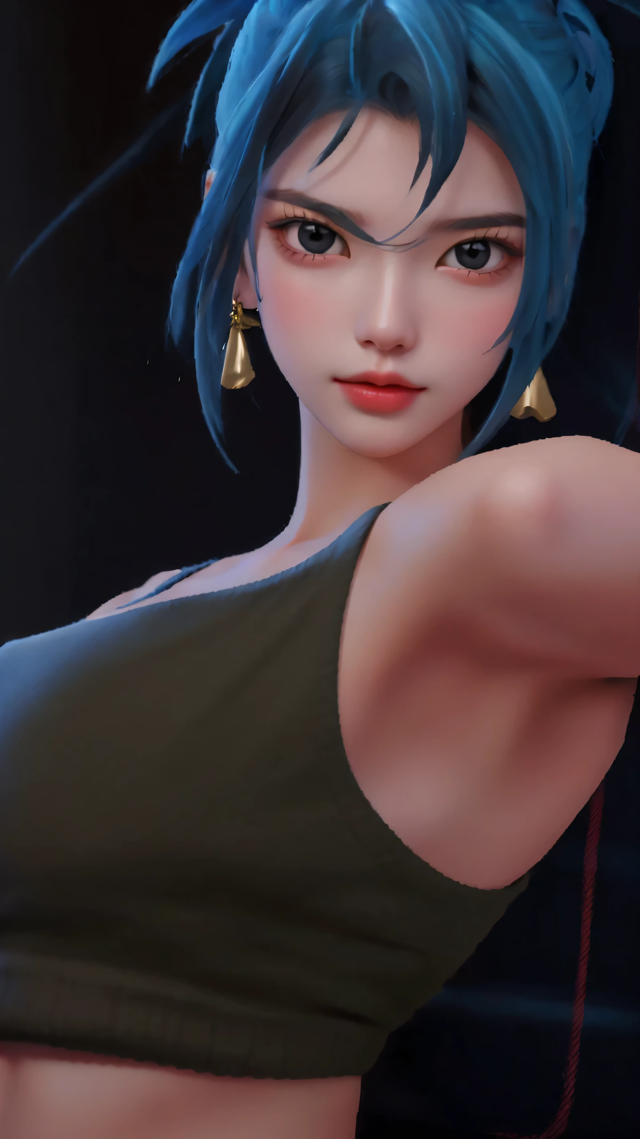 Girl, long brown hair, gray eyes, sharp features, white skin, cherry lips, sweater