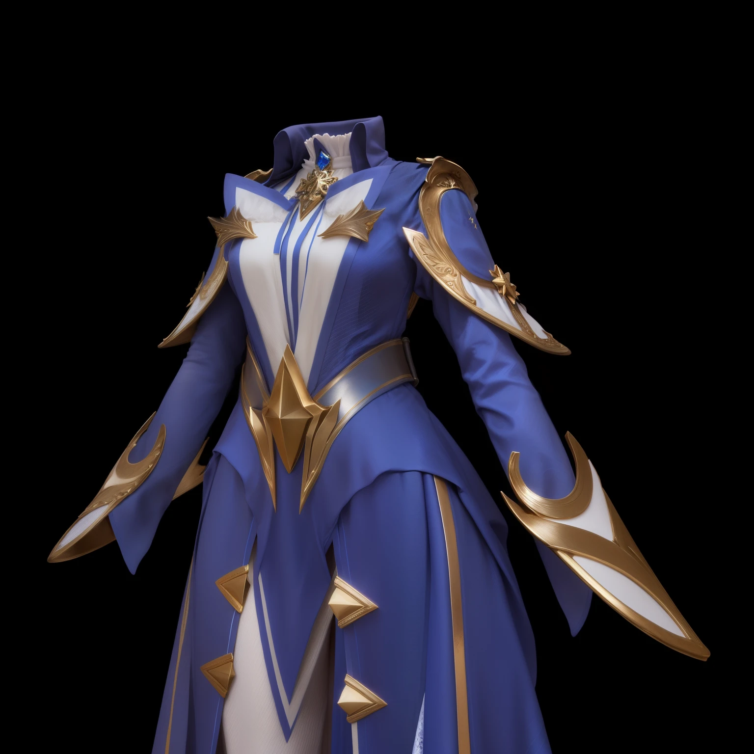 Close-up of a blue and white metallic dress,There is a star on it, Regal dark blue dress, robe,leather, Extremely high detail,Metallic luster,4K