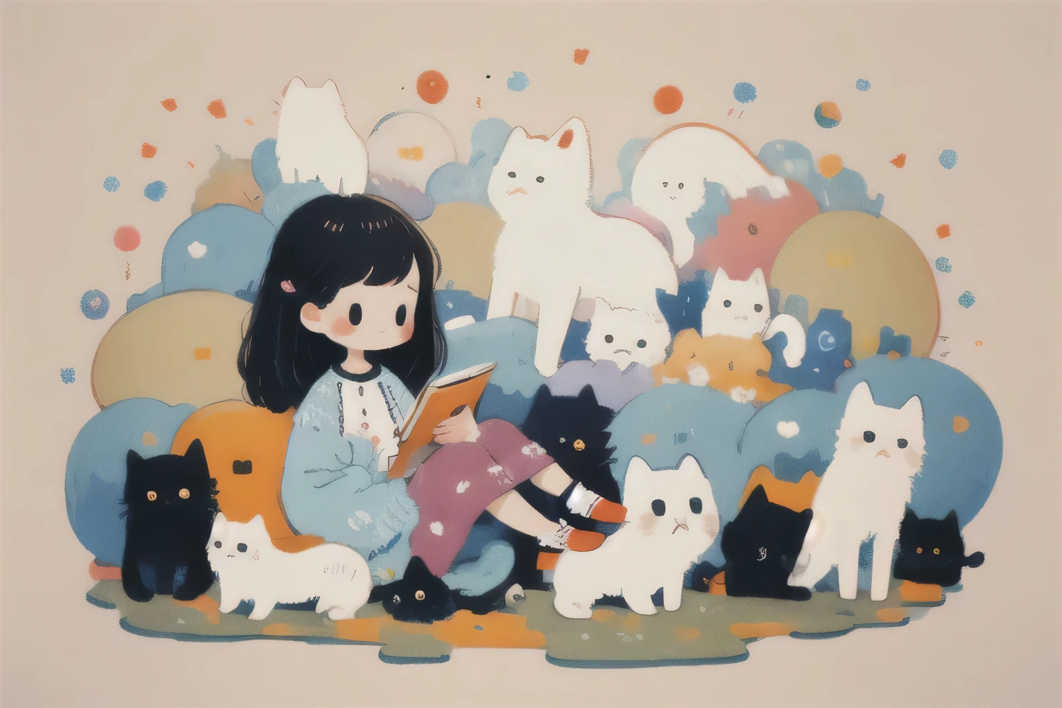 masterpiece, highest quality, Ultra-high resolution, beautiful, Visually stunning, elegant, Amazing details, c1b1, Little, cute, One girl, Cat,