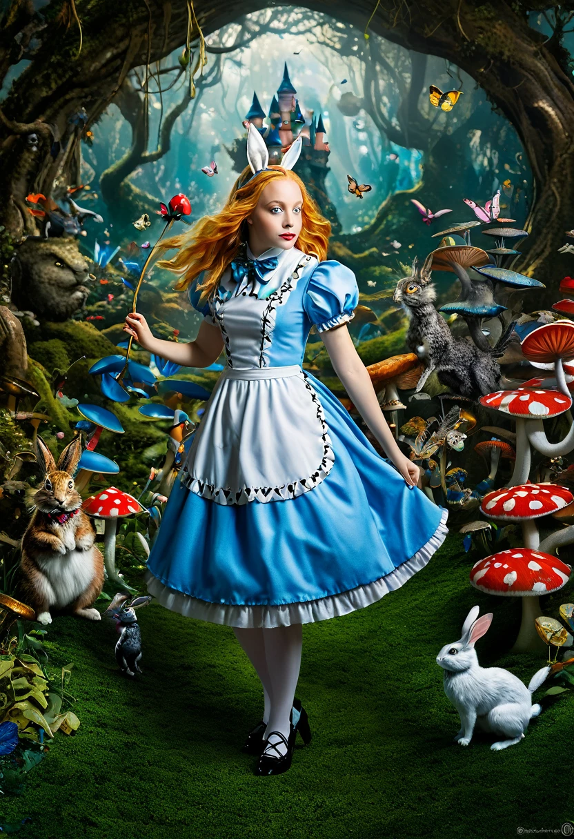Alice in Wonderland, Magical creatures all around you, masterpiece, detailed
