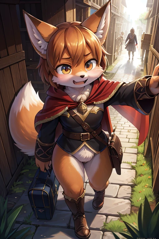 The various events that occur during the journey form the story of the film. As the film is traveling , High-definition , Ultra-high definition characters , various view , happening scene , dynamic move , 1 hairy Short stature fox girl with Townspeople , (realistic hairy bunny fur) , round face , (tilt face:1.2) , (half-open eyes) , Swollen cheeks , glossy lips , (Looking away , Look around:1.2) ,  (wearing fantastic wear and Cape) , travel bag , Walking around the fantasy world , dynamic angle , action move , Joy, anger, sorrow, and happiness , sunny , rainy , night and day , Spring, Summer, Autumn, Winter , Introduction, development, twist and conclusion , Labyrinth Exploration