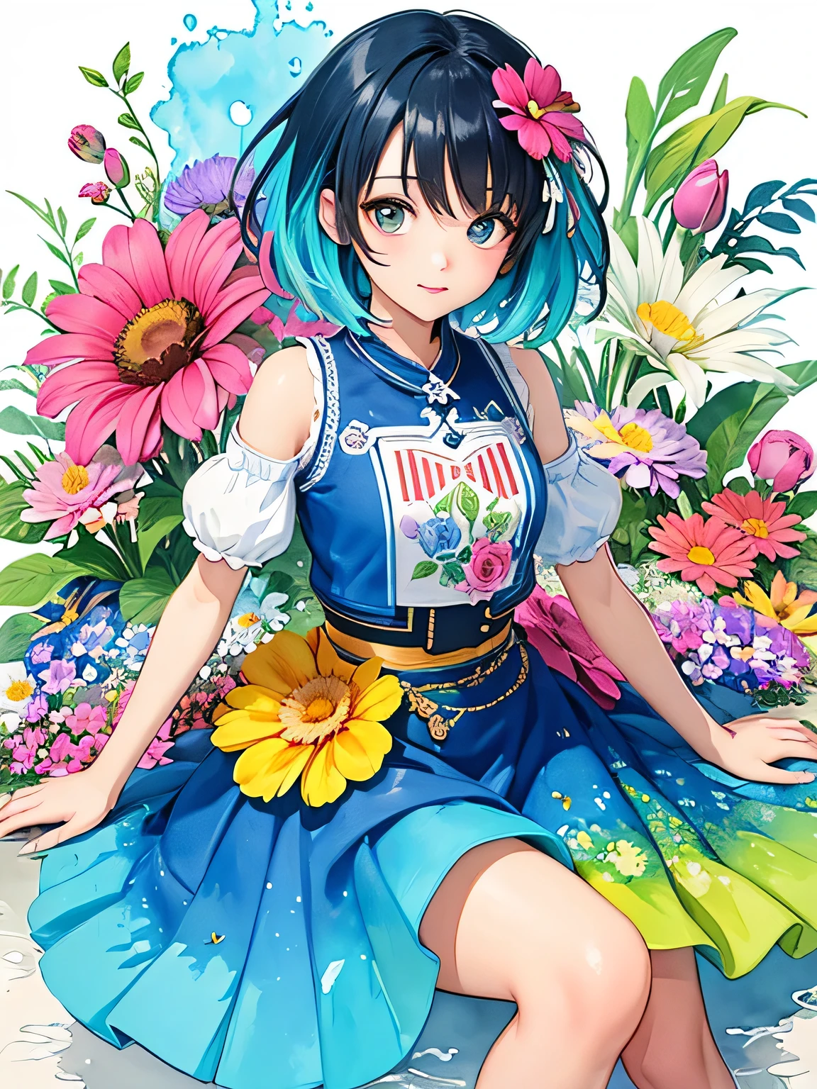Micho style、(((Landmine fashion))), 8K Quality、Intense watercolor, Detailed watercolor art, Watercolor splash, Surreal, avant-garde pop art, Beautiful and expressive paintings, Beautiful artwork illustration, Very colorful tones, wonderful, Cool beauty, highest quality、Official Art, Vector art, Stylish design, (((The most beautiful girl))), (((highest quality))), HDR, ((detailed)), (((Doodle Art)), ((masterpiece)), ((Super detailed)), (((Colorful flowers))),(((Stylish))),