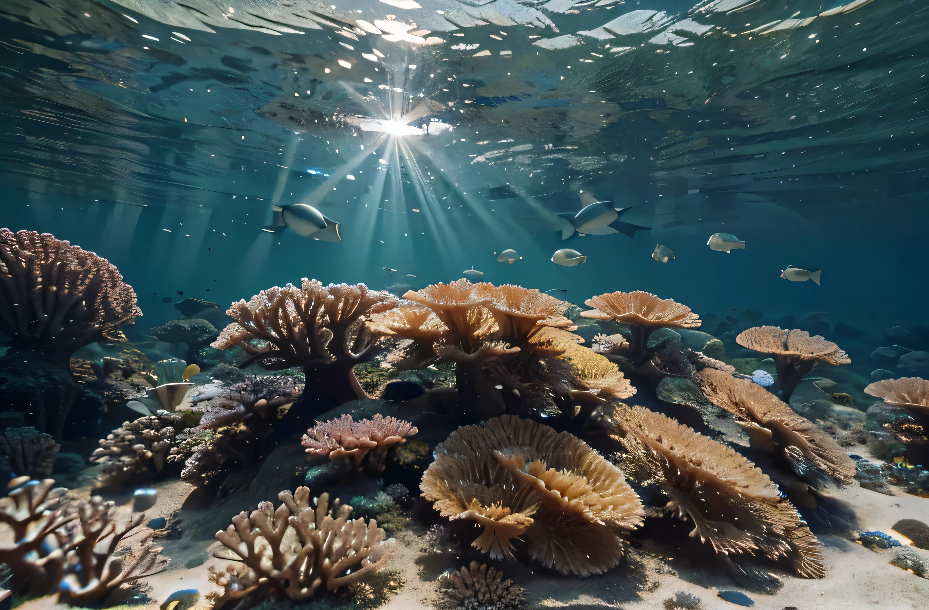 The image brightness can be higher and the corals can be less