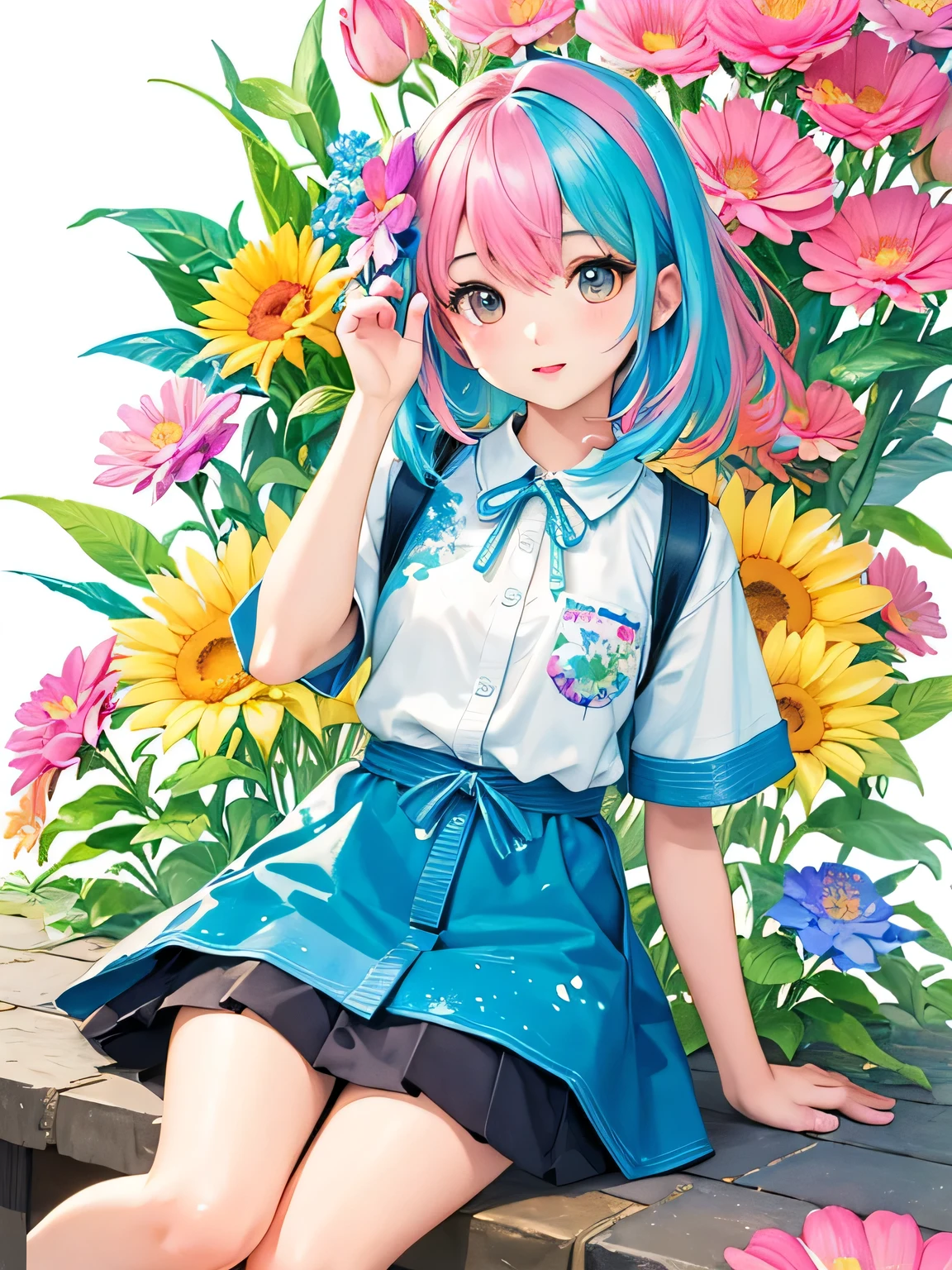 Miyuki Harada style、(((Landmine fashion))), 8K Quality、Intense watercolor, Detailed watercolor art, Watercolor splash, Surreal, avant-garde pop art, Beautiful and expressive paintings, Beautiful artwork illustration, Very colorful tones, wonderful, Cool beauty, highest quality、Official Art, Vector art, Stylish design, (((The most beautiful girl))), (((highest quality))), HDR, ((detailed)), (((Doodle Art)), ((masterpiece)), ((Super detailed)), (((Colorful flowers))),(((Stylish))),