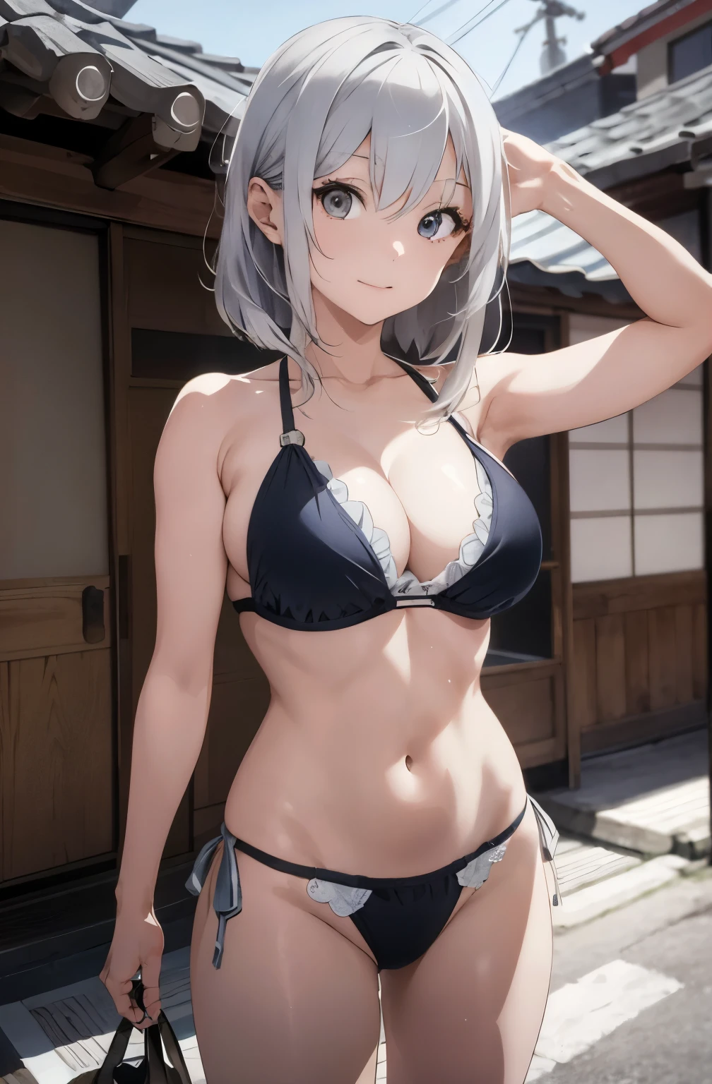 Silver-haired girl drawn in high resolution Japanese anime style、Group of women in bikinis posing for photos, Bikini Model, tits, Young and cute gravure idol, Posing together in a bra, Russian and Japanese mix, sakimichan, Asian Woman, Wearing a swimsuit, It's hot with the shining sun, Japanese Model, Cute Core, sakimichan hdri, Young Gravure Idol, Chubby