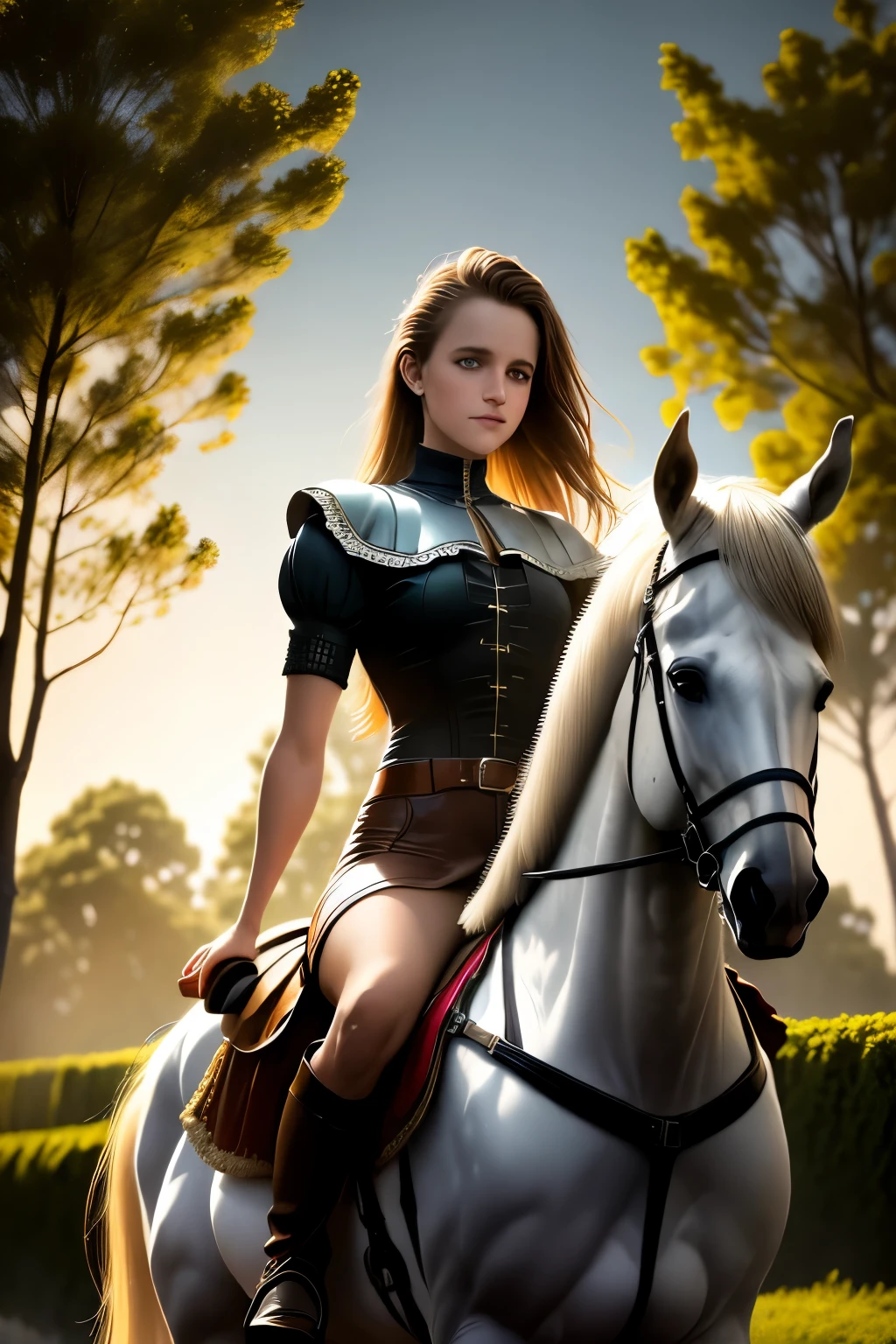 girl rides horse (best quality,highres:1.2),ultra-detailed,realistic,moonlight,lit ,dense mist,dreadfully beautiful,night, trees,