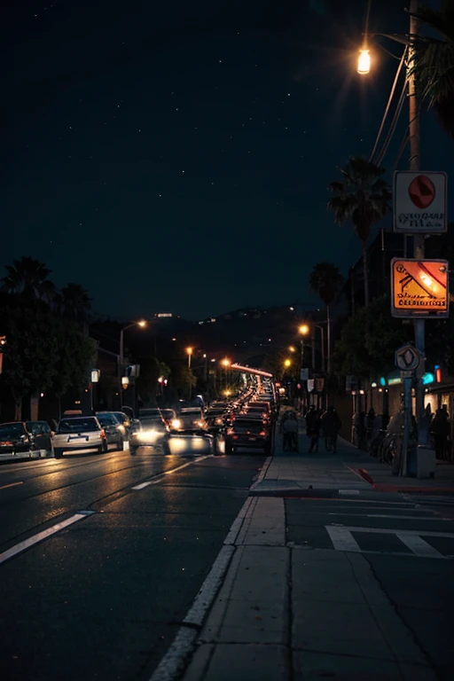 Create a picture of night traffic in California