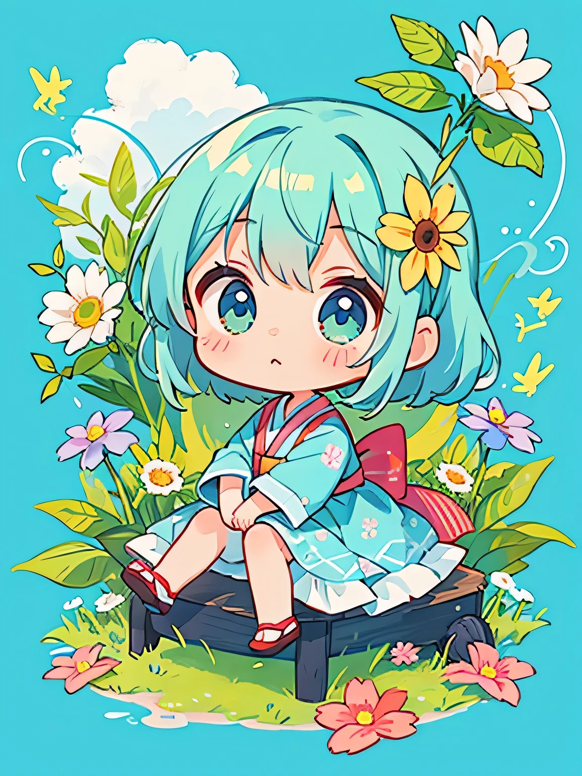 Anmi Style, Kawaii Design, The most beautiful girl of all time、Chibi, Like a little bird, Colorful flowers