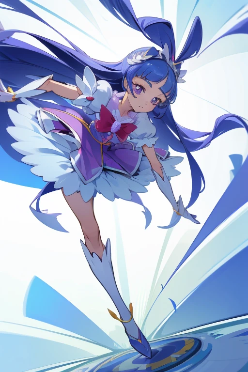 (extremely detailed CG:1.2), (masterpiece:1.2), (best quality:1.2),,((absurdres)),looking at viewer,full body, ,(1girl),solo,(long hair),(pretty cure dress),(white shirt short sleeves pretty cure),(navy_blue pleated skirt),(short skirt),dynamic angle,standing,dynamic pose,((Delicate facial features)),