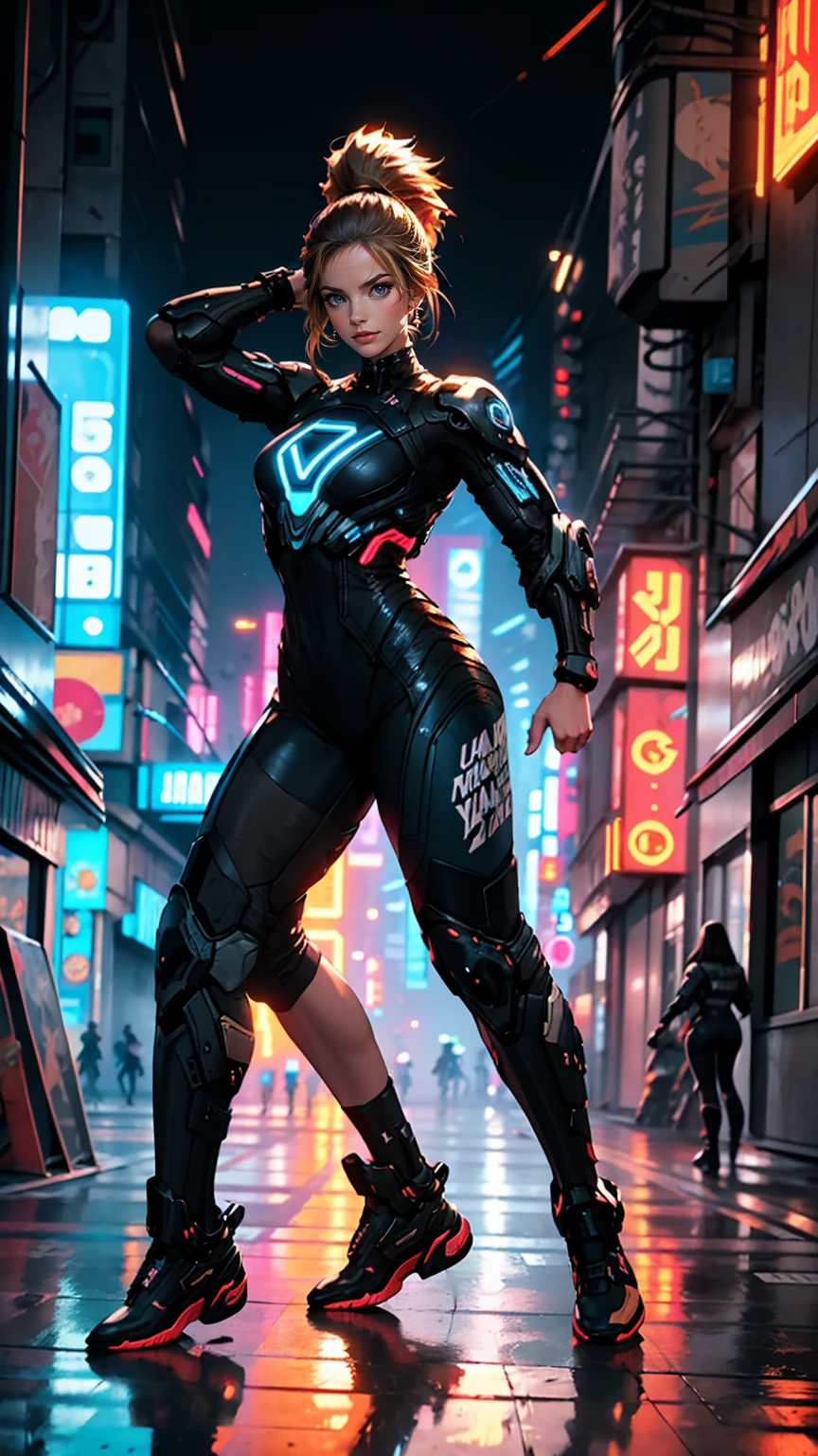 DemiHawks, Urban sprawl, woman, urban dance clothing, Dramatic lighting, High Contrast, silhouette, Poster-worthy, Street fashion, graffiti, Neon Light, Shadow, Dystopia, cyber punk, Futuristic, Science fiction, Tron, Blade Runner, Elysium, Westworld, Black Neon, dance, fluid, dynamic, energy, Movement, shape, Performance.