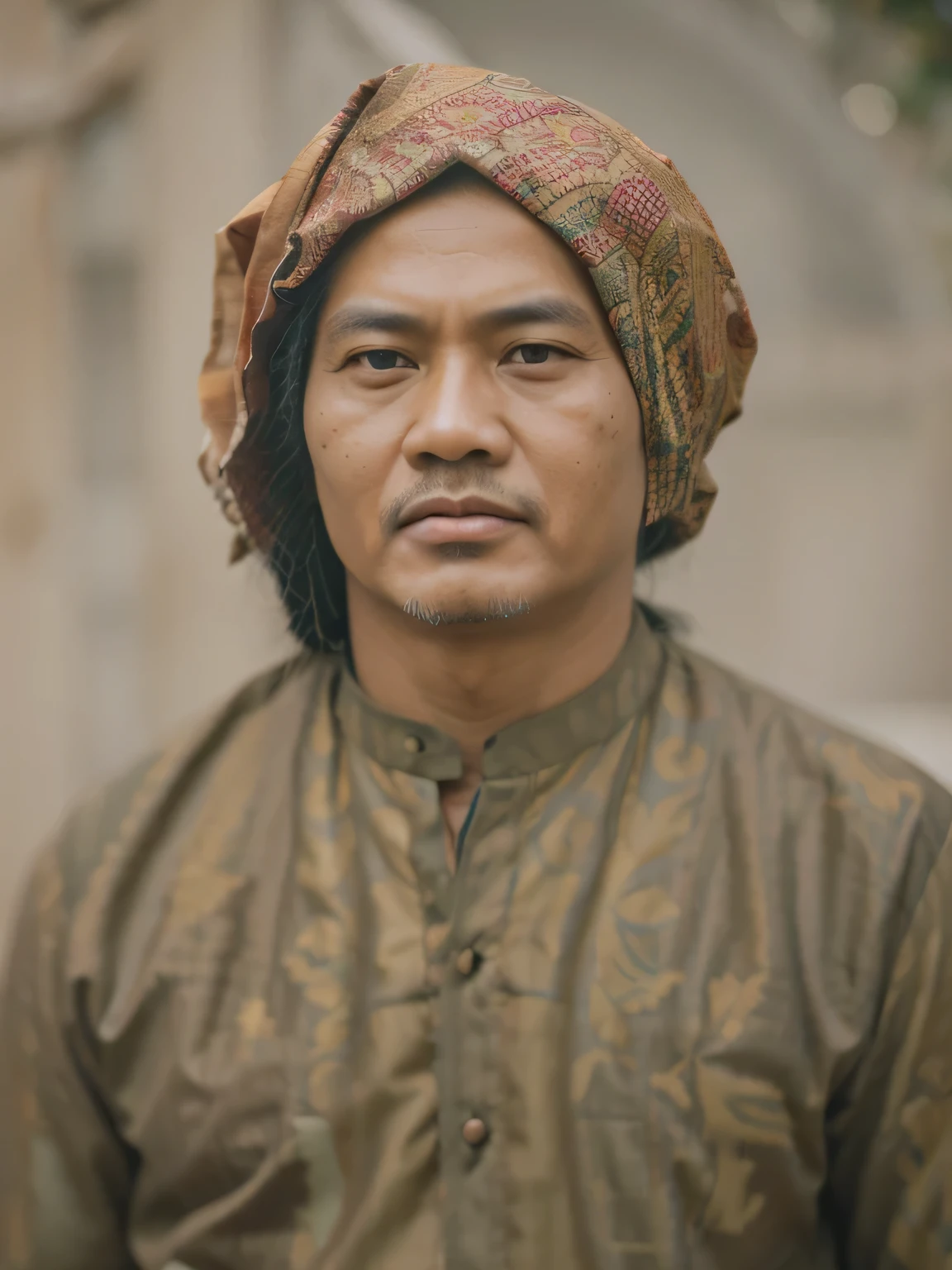 Hyper realistic, Indonesian man, 53 years old, super detailed traditional Indonesian clothes, best quality, 8k
