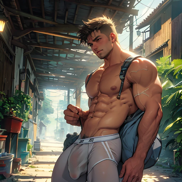 Libido boy,fisiculturista, de sunga branca, Big bag,CG sense,8K,Cinematic lighting effects,Textured skin,best qualtiy,Storytelling images,Storytelling images,dynamic blur, anjo, cenario iluminado, In the morning, nas nuvens, bulge