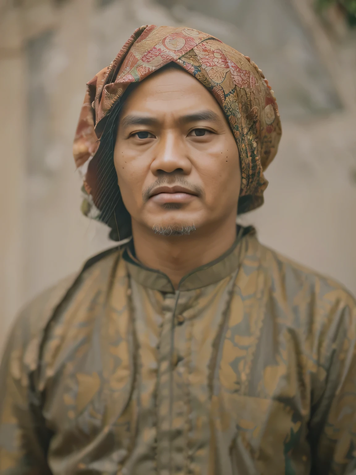 Hyper realistic, Indonesian man, 53 years old, super detailed traditional Indonesian clothes, best quality, 8k