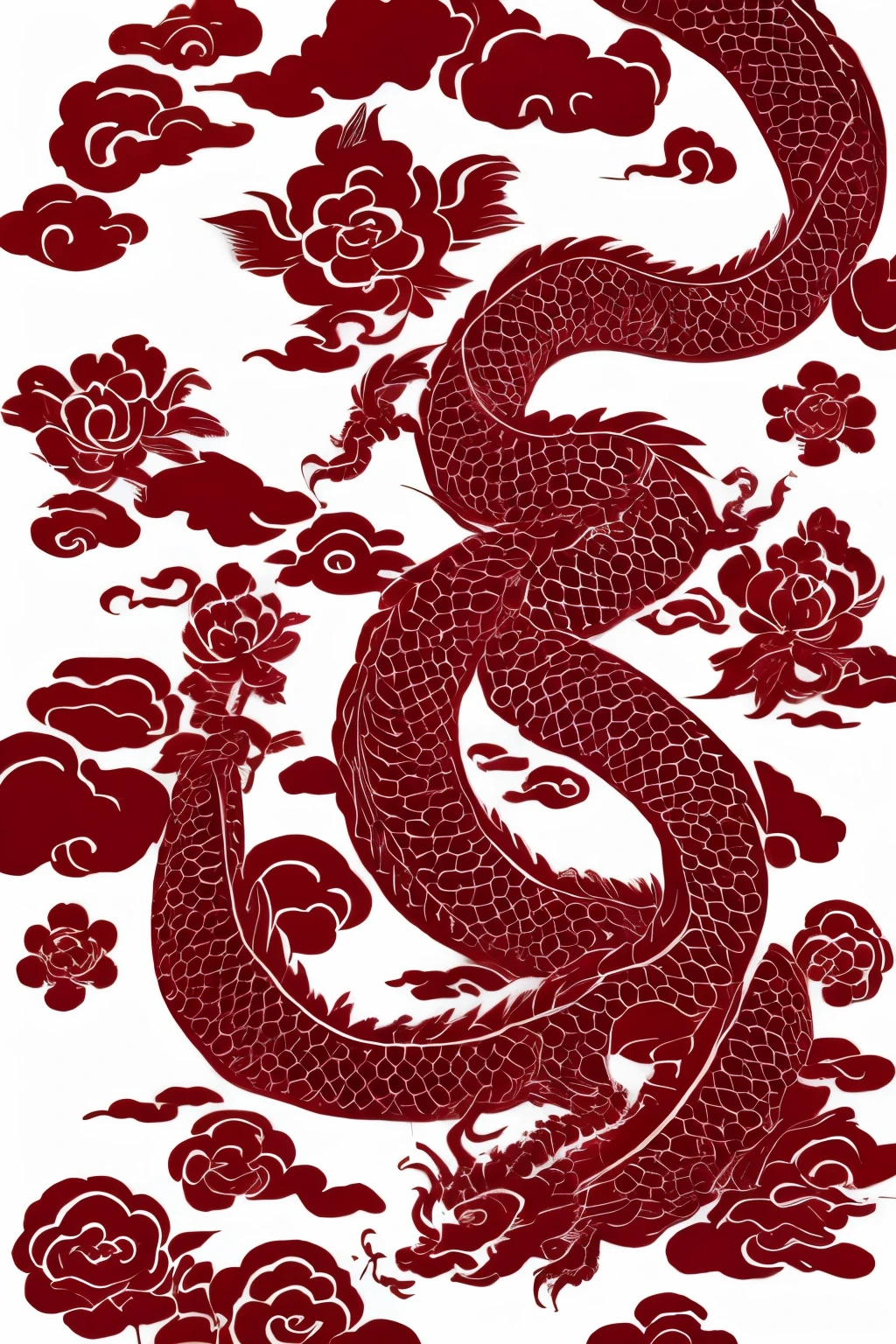 dragon,flower,white background,red,, masterpiece, best quality,