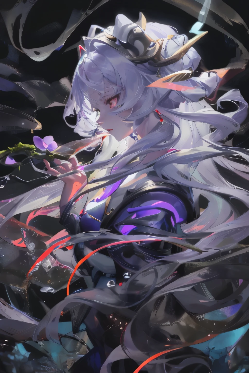 Role Playing Style, from_side from_Below is a beautiful yet terrifying water woman (Sad expression:1.2) Woman and (Long water hair:1.2) from水里出来, moss, Smoke and vines stir the water, firefly, Midnight Moonlight, Backlight (masterpiece:1.2) (best quality) (detailed) (complicated) (8k) (Human Development Report) (wallpaper) (Cinema Lighting) (Clear focus)