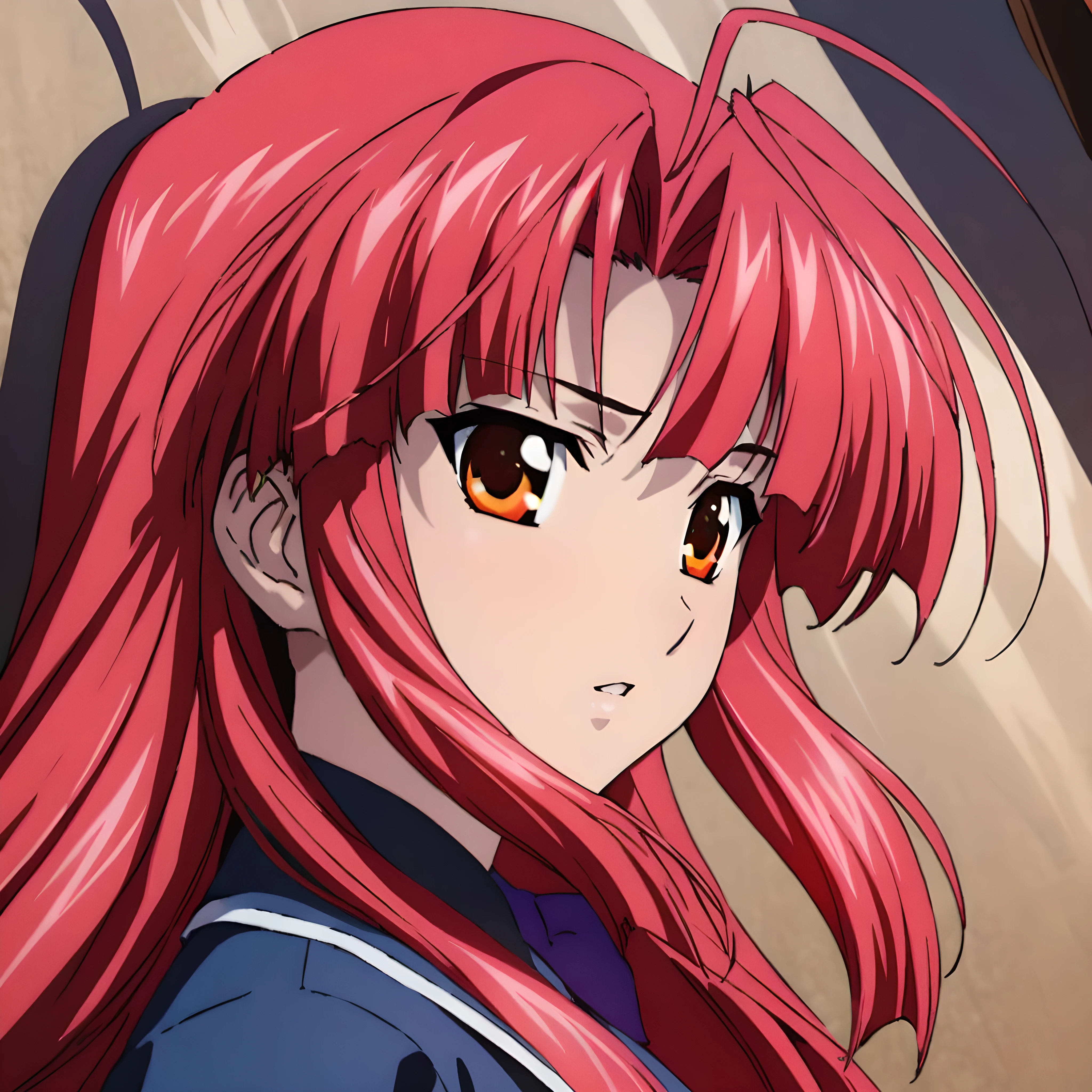 (masterpiece),(best quality),(ultra-detailed),(best illustration),(best shadow),(absurdres),(detailed background),(very aesthetic), ayano kannagi, red hair, orange eyes, medium breasts, ahoge, long hair, portrait, close-up