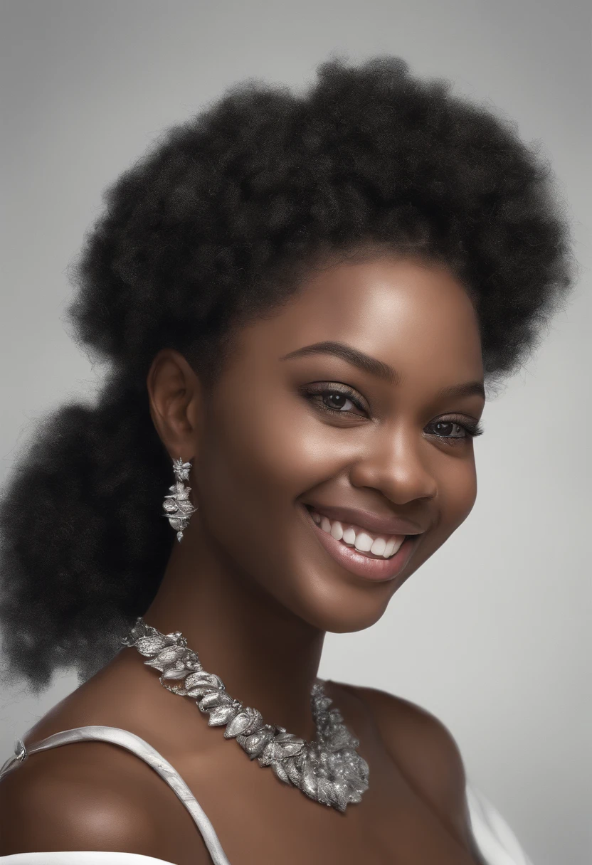 1fille, off shoulder, light smile, peau brillante, Noir de meilleure qualité, chef-d'artwork, (photorealistic:1.4) fille africaine