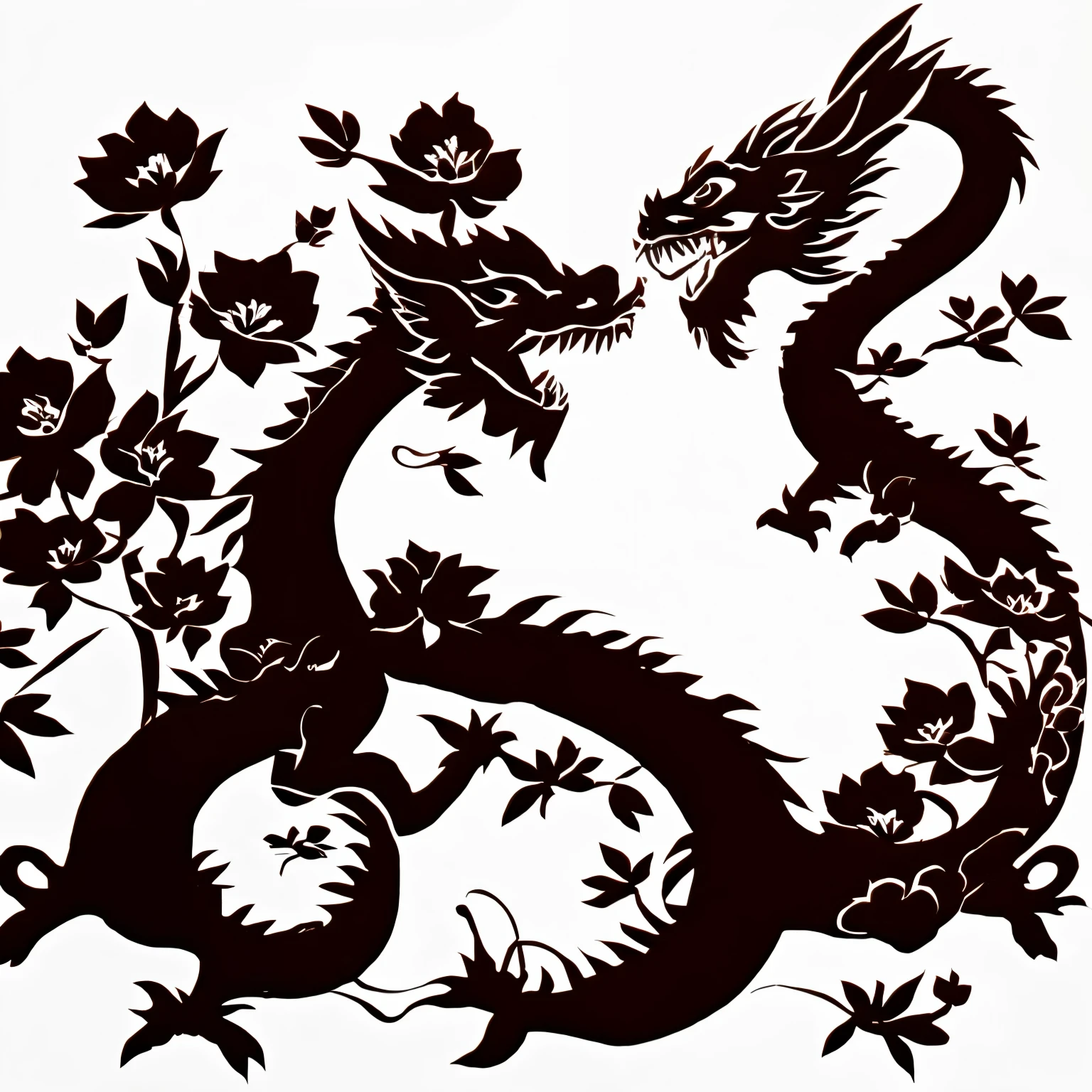 dragon,flower,white background,red,, masterpiece, best quality,