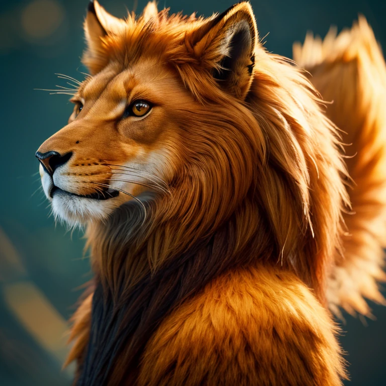 (highest quality,4K,8k,High resolution,masterpiece:1.2), Detailed fox head, Lion body with majestic lion&#39;s tail, Owl feathers, Dreamy forest background, Bright colors, Soft sunlight, Mysterious atmosphere, Mysterious Beauty, intricate fur details, Piercing Fox Eye, Graceful posture, Mysterious glow, Captivating Gaze, Magical creatures, Surreal Animal Blend, Artistic brushwork, magical fusion, Fantasy-inspired artwork, Quirky elements, Attractive composition, Awe-inspiring presence, Otherworldly charm, Mesmerizing contrasts, harmonious blend, fascinating wildlife, Exceptional craftsmanship.
