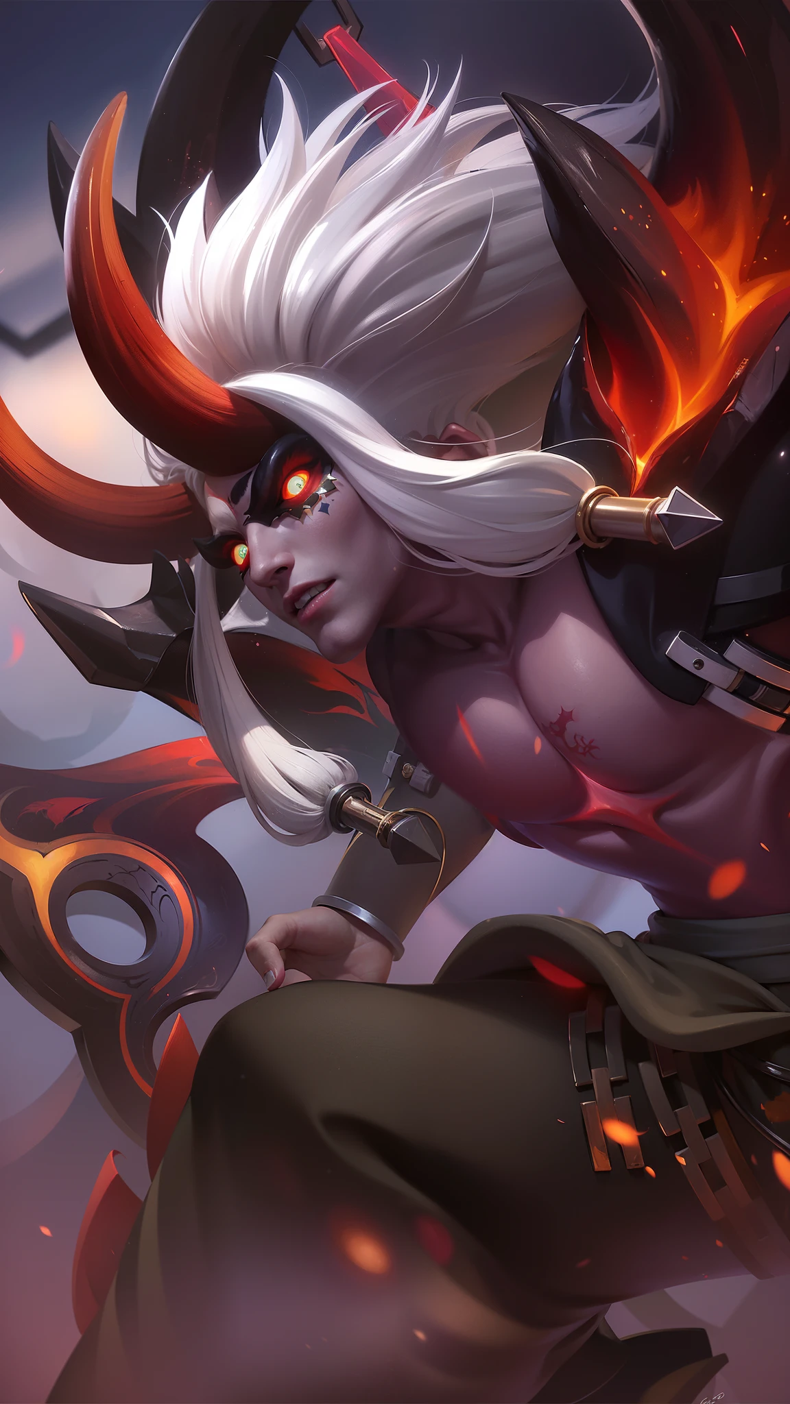 arafed image of a male character with a white hair and a horned face, onmyoji detailed art, onmyoji, official splash art, onmyoji portrait, iconic character splash art, sylas, amazing portrait of viego, splash art, by Yang J, character splash art, league of legends character art, league of legends art style, light red eyes.